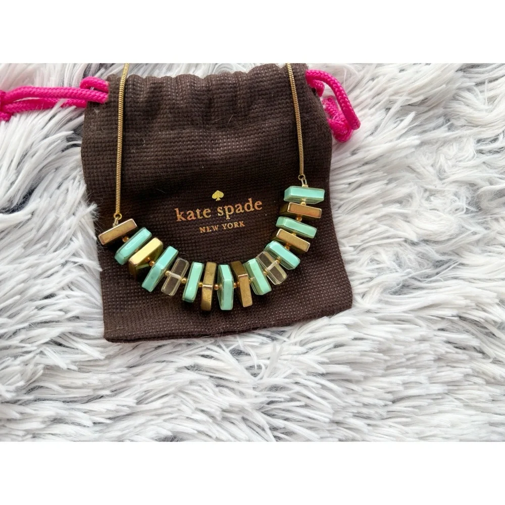 Kate Spade Statement‎ Necklace with Green and Gold Tiles